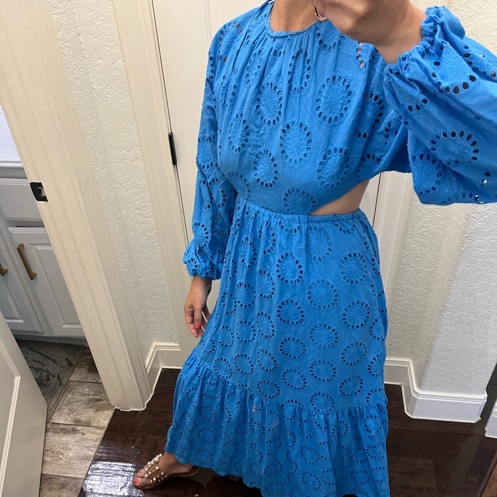 NWT Zara Embroidered cut out blue maxi dress size XS - Picture 7 of 10